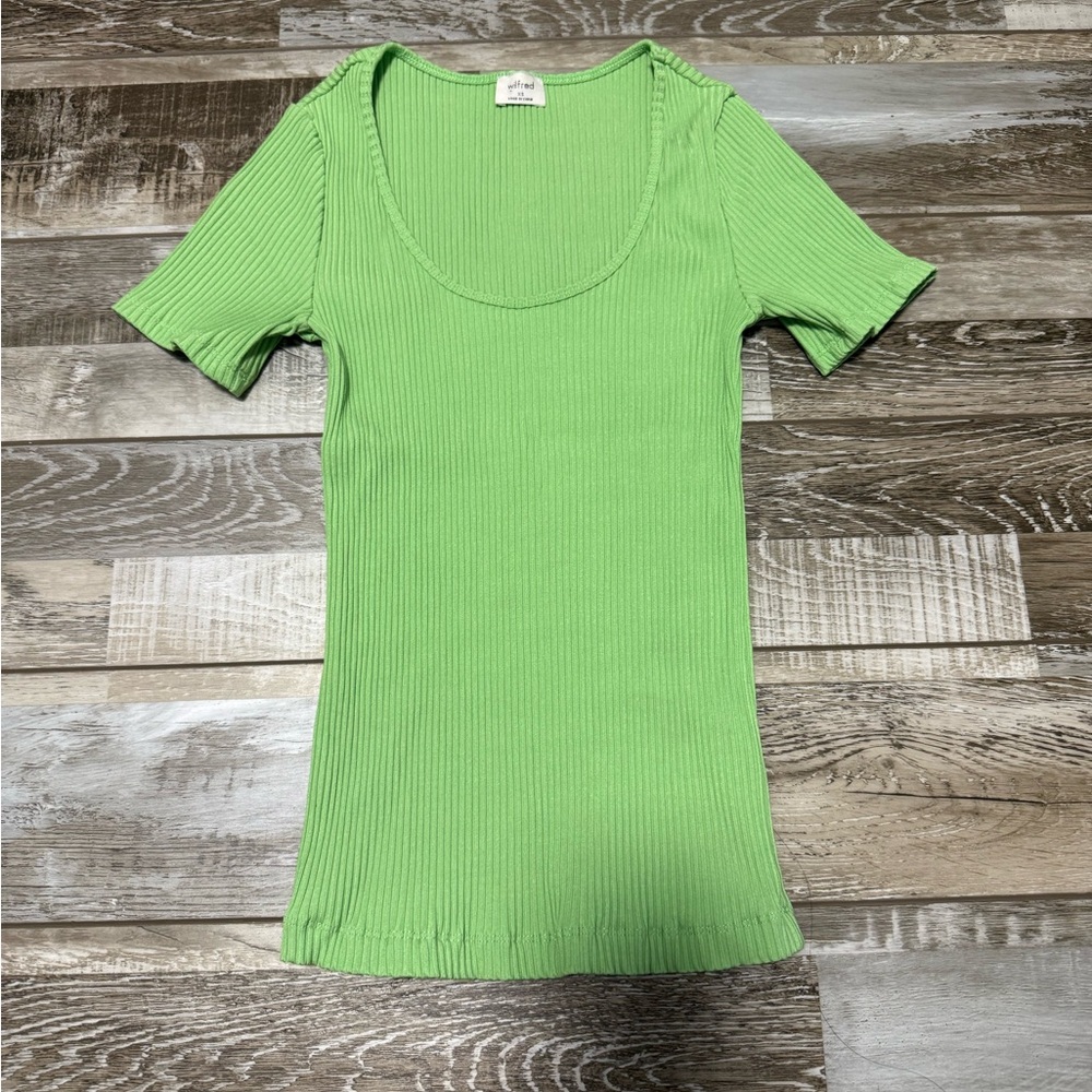Y2K Wilfred Aritzia Green Ribbed Short Sleeve Top Size XS